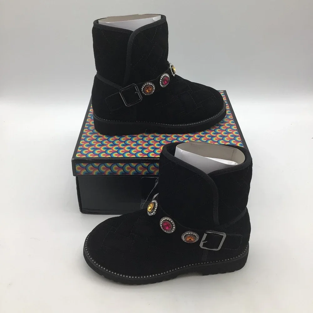 Kurt Geiger London Black Suede Gem‎ Embellished Mini Orson Booties Girls 1M New